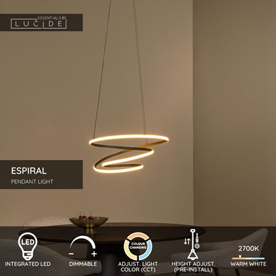 Lucide ESPIRAL - Pendant light - LED Dim. - CCT - 1x40W 2700K/4000K - Black | Essential